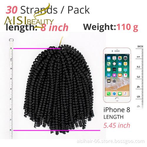 Aisi Beauty Wholesale Cheap Vendor Hotselling 8 Inch Kinky Curly Spring Twist Synthetic Crochet Braiding Hair Extensions